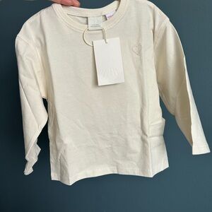 Zara Kids Cream Long Sleeve Tee with Heart Detail